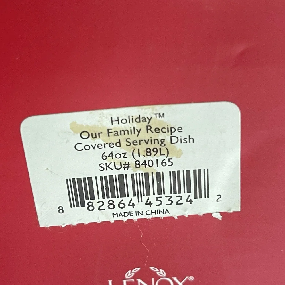 New Opened Box Lenox Our Family Recipe Holiday Covered‎ Serving Dish 64 oz